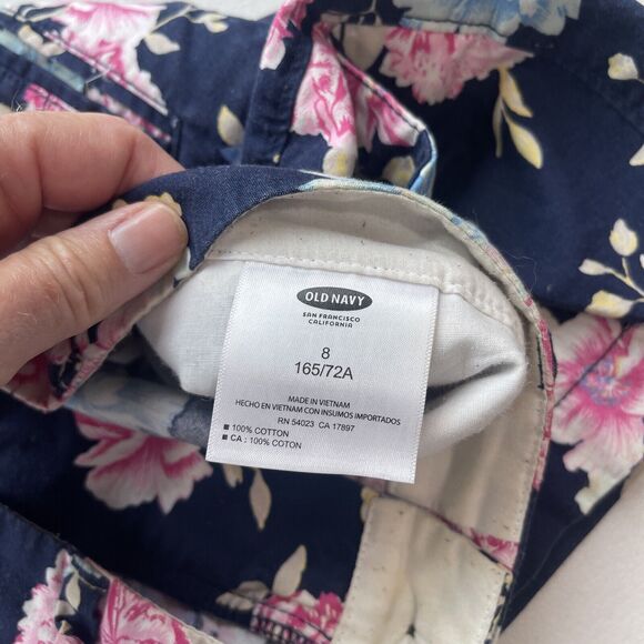 Old Navy Women's Blue Floral Chino Hem Short Cotton Shorts Size 8 Pockets Medium - Picture 8 of 13